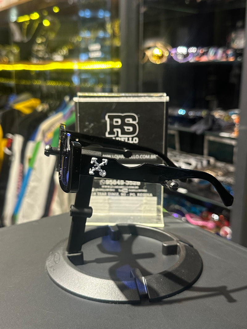Óculos Off-White Retangular Preto Recortado Logo Branco Lente Azul  - Pronta Entrega
