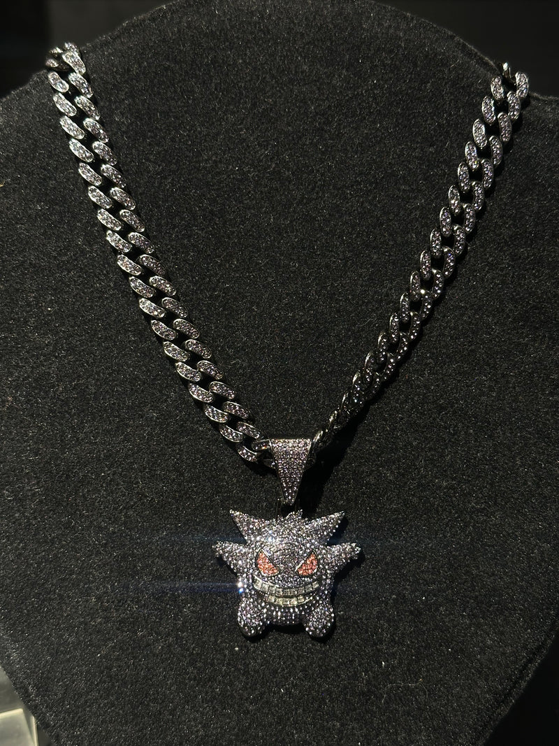 Corrente Cravejada Purple Pingente Gengar Em Zicornia Cubica 45 CM - Pronta Entrega