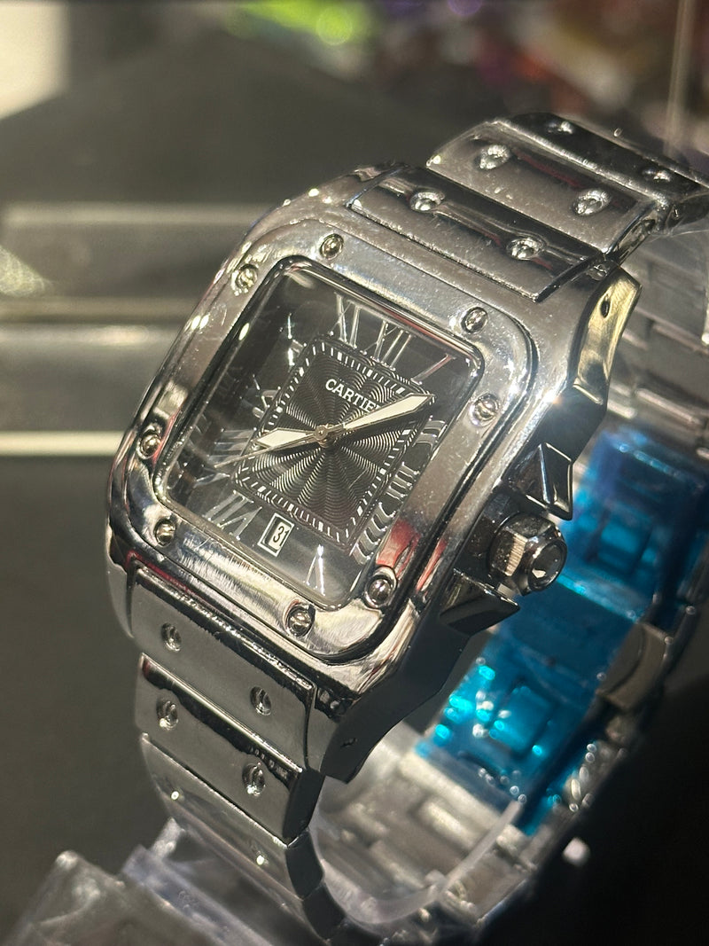 Relógio Cartier Silver Fundo Black - Pronta Entrega