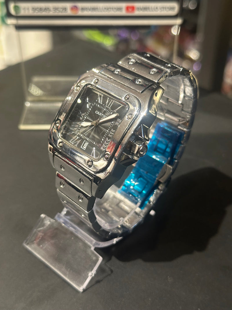 Relógio Cartier Silver Fundo Black - Pronta Entrega