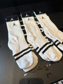 Pack 3 Pares Meia Jordan Logo Cano Alto Branco Listrado - Pronta Entrega