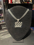 Corrente Cravejada Pingente “1000” Em Zicornia Cubica Prata 45 CM - Pronta Entrega