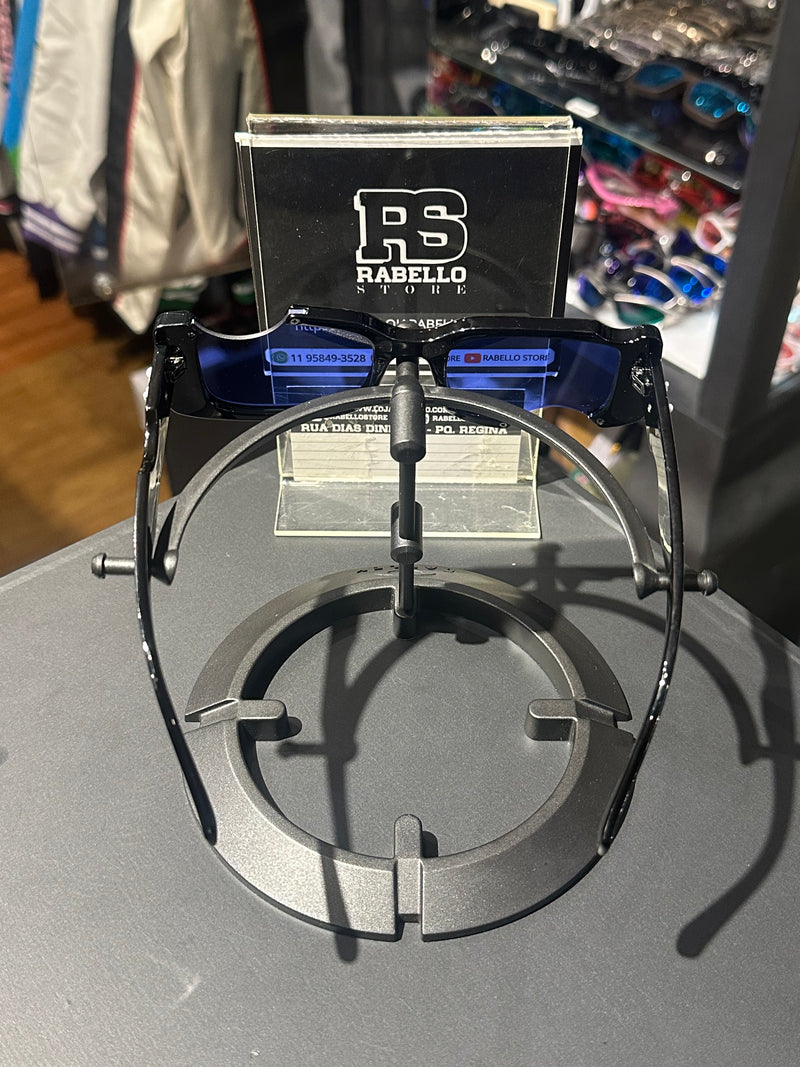Óculos Off-White Retangular Preto Recortado Logo Branco Lente Azul  - Pronta Entrega