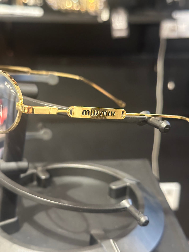 Óculos Miu Miu Redondo Armação Gold Lente Clear - Pronta Entrega