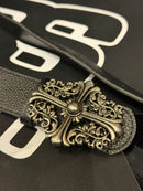 Cinto Chrome Hearts 105 CM Preto Cruz Couro Fivela Metal