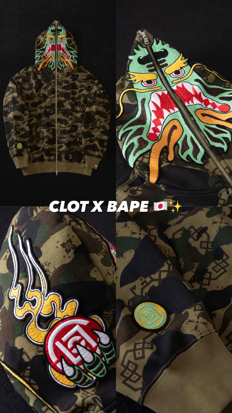 Jaqueta Bape X Clot Shark Camo Relaxed Full Zip - Pronta Entrega