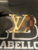 Cinto Louis Vuitton Initiales Damier Ebene Logo Gold 110 CM  - Pronta Entrega