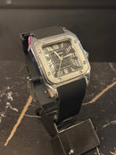 Relógio Cartier Santos Quartzo Silver Fundo Black - Pronta Entrega