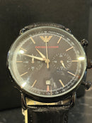 Relógio Emporio Armani Aviator Black Pulseira de Couro - Pronta Entrega