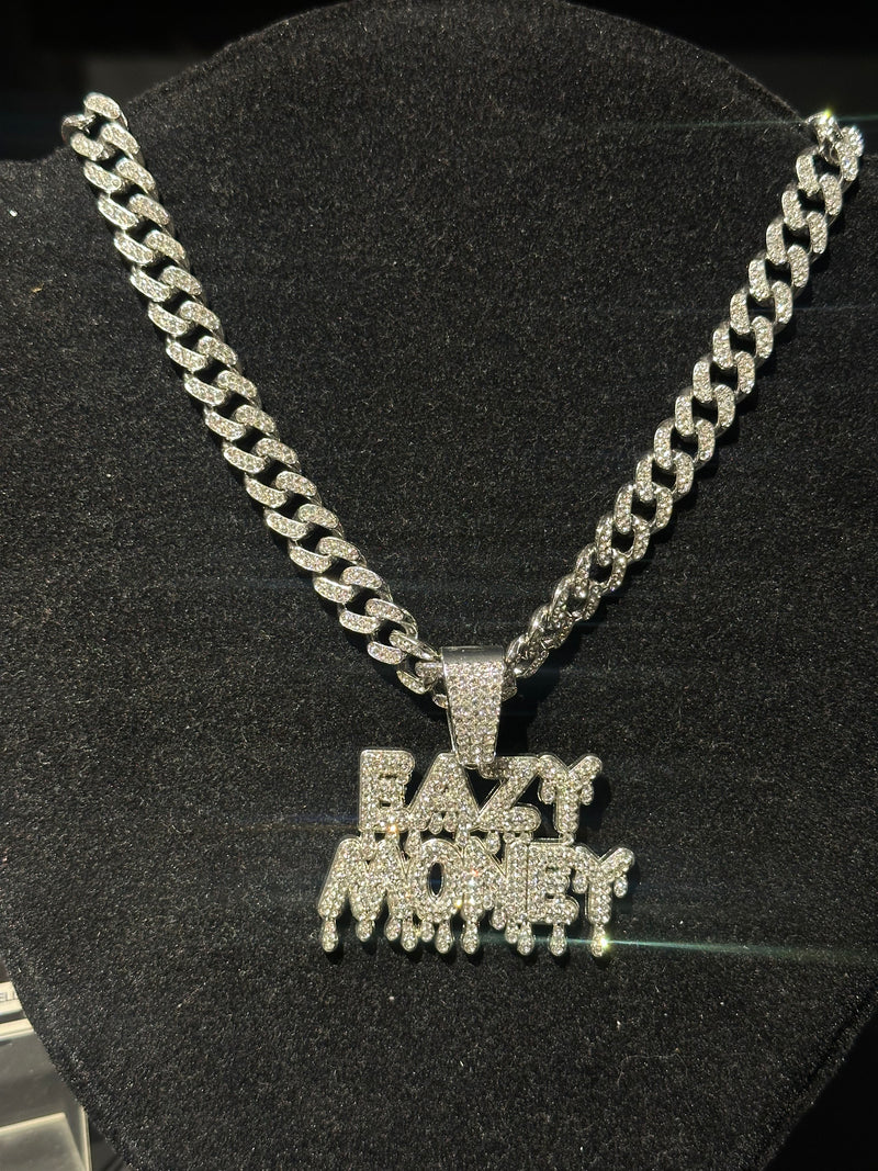 Corrente Cravejada Pingente “Eazy Money” Em Zicornia Cubica Prata 50 CM - Pronta Entrega
