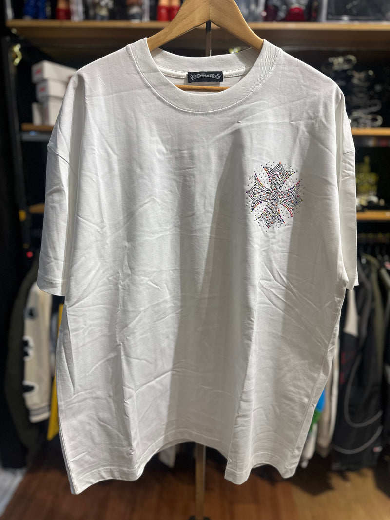 Camiseta Chrome Hearts Branca Logo Multicolor Brilhante - Pronta Entregar