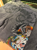 Calça Ed Hardy Jeans Destonado Bordado Caveira Águia Logo Traseiro - Pronta Entrega