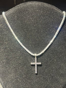 Corrente Riviera Cravejada Pingente Cruz Em Zicornia Cubica Prata - Pronta Entrega