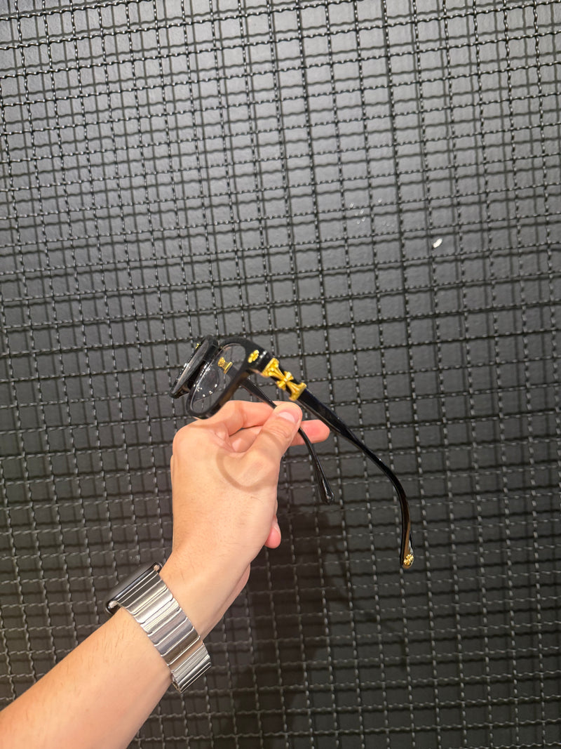 Óculos Chrome Hearts Armação Preto Logo Gold - Pronta Entrega