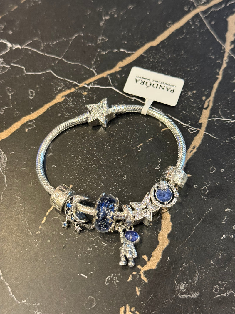 Pulseira Pandora Prata Com Berloques - Pronta Entrega