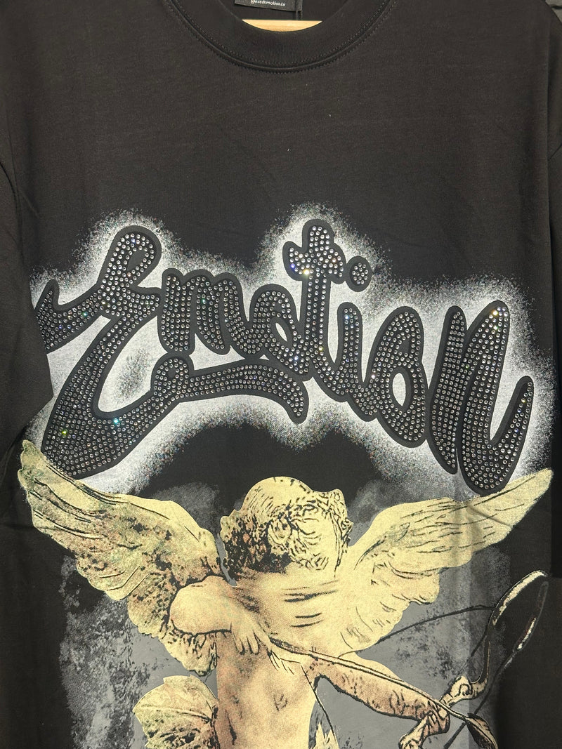 Camiseta Mixed Emotions Cupid Rhinestone Black - Pronta Entrega