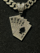 Corrente Cravejada Pingente Royal Flush Em Zicornia Cubica Prata 45 CM - Pronta Entrega