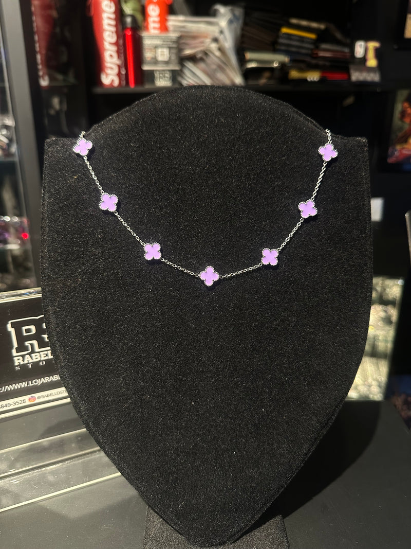 Corrente Van Cleef Prata Trevos Purples 45 + 5 CM - Pronta Entrega