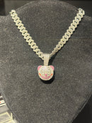 Corrente Cravejada Pingente Clown Em Zicornia Cubica Prata 40 CM - Pronta Entrega