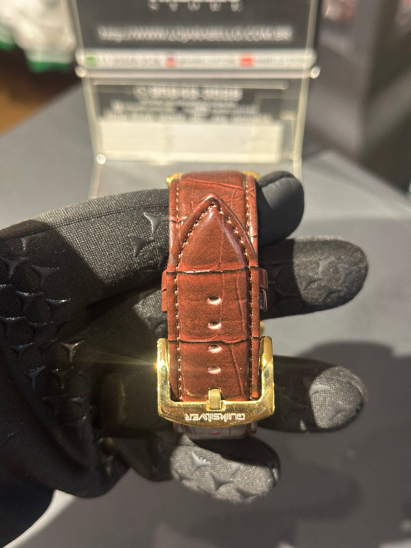 Relógio QuikSilver Foxhound Gold Pulseira Couro Marrom - Pronta Entrega
