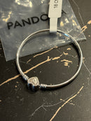 Bracelete Pandora Prata com Fecho em Coração Brilho Prata 18 CM - Pronta Entrega