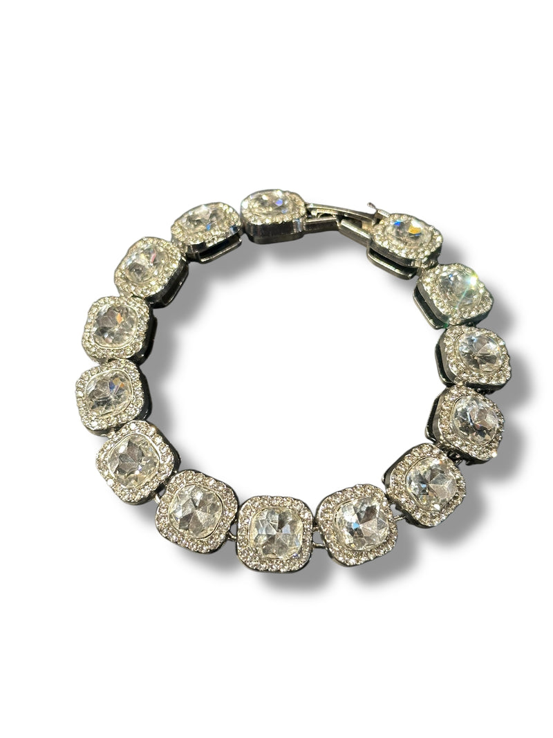 Pulseira Ice Cravejada Em Zicornia Cúbica Prata 20 CM - Pronta Entrega