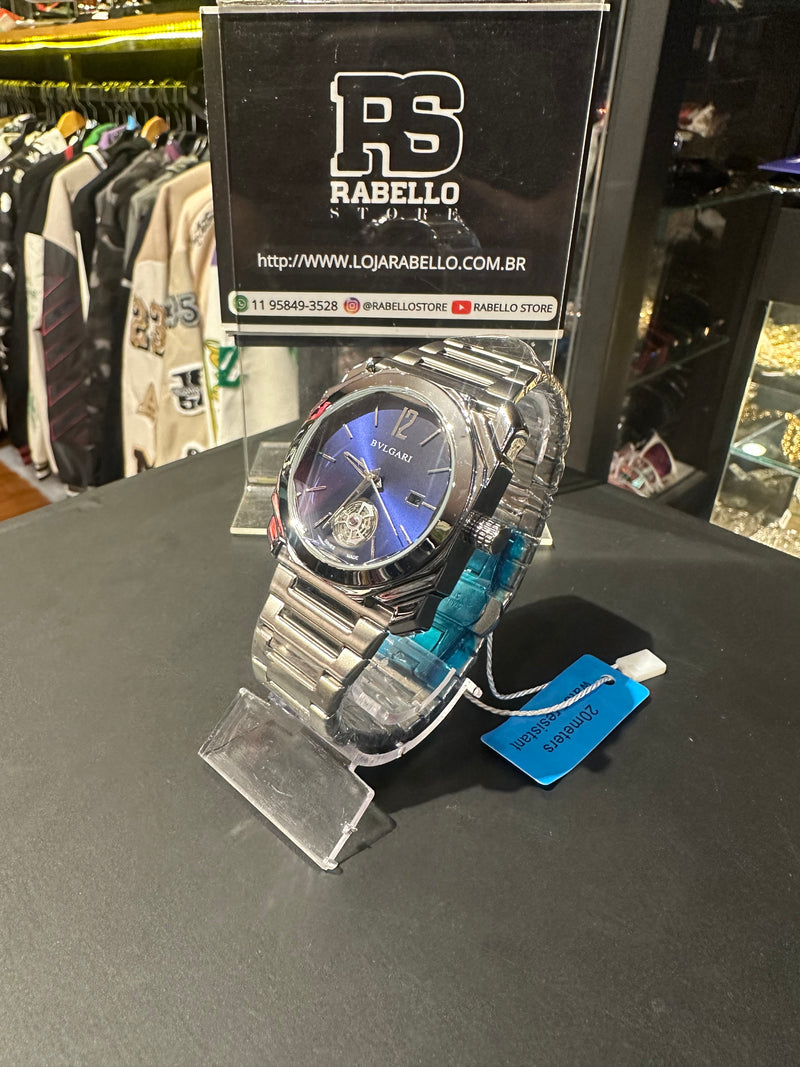 Relógio Bvlgari Silver Fundo Azul - Pronta Entrega