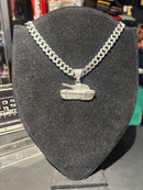 Corrente Cravejada Pingente War Tank Em Zicornia Cubica Prata 45 CM - Pronta Entrega