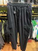 Calça Cargo Sarja Preta Com Punho - Pronta Entrega