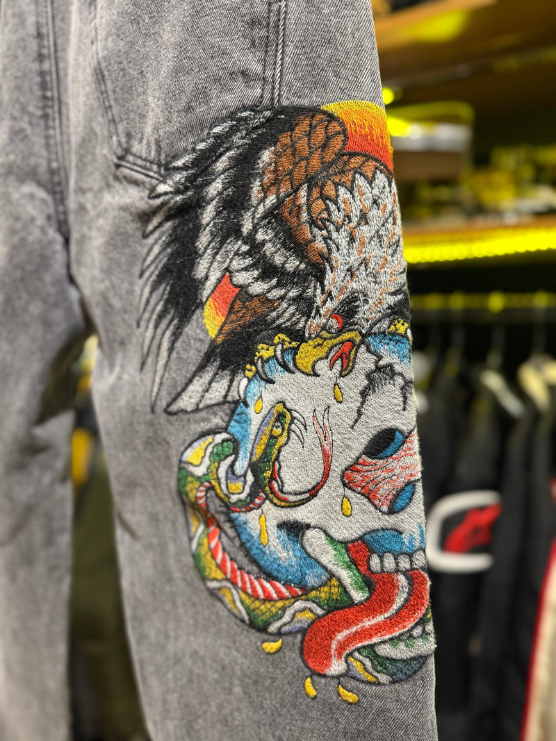 Calça Ed Hardy Jeans Destonado Bordado Caveira Águia  - Pronta Entrega