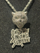 Corrente Slim Pingente Leopard “Only The Strong Survive” Prata 60 CM - Pronta Entrega