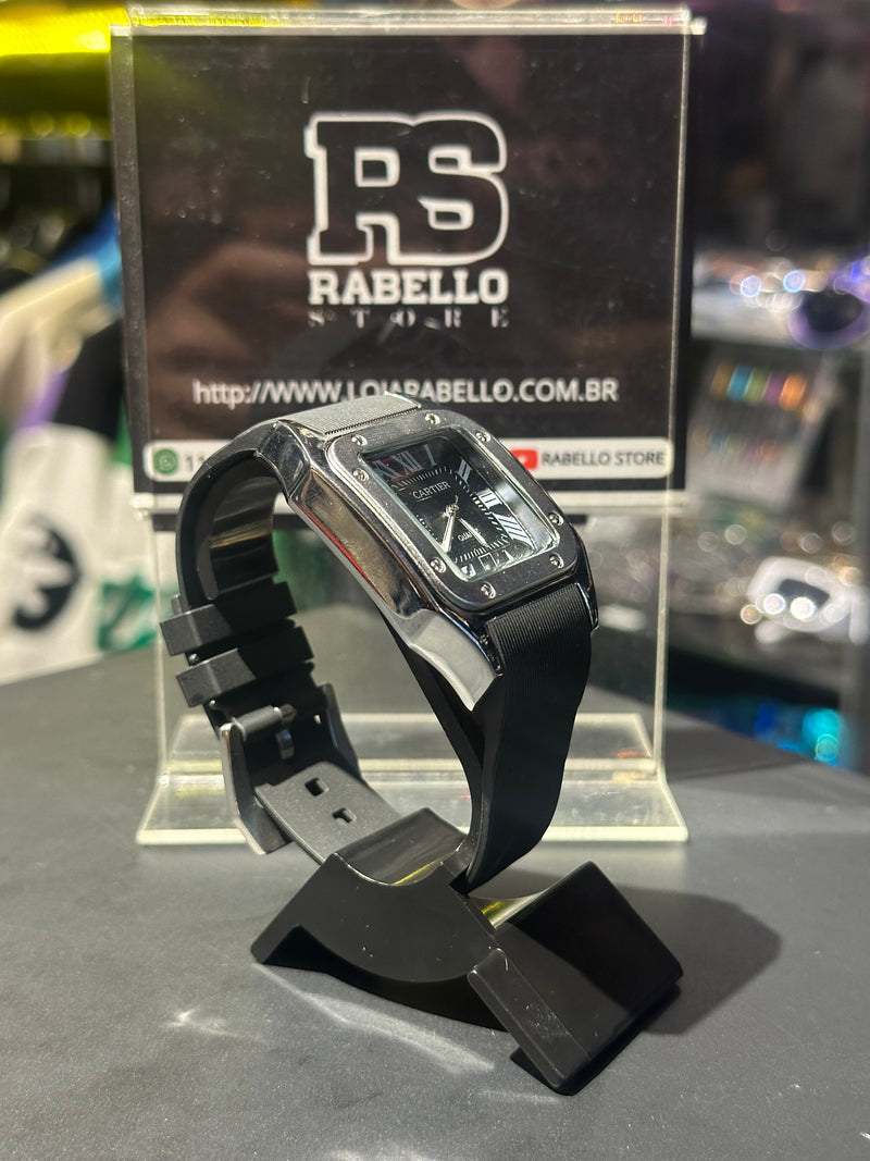 Relógio Cartier Santos Silver Fundo Black - Pronta Entrega