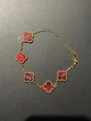 Pulseira Van Cleef Dourada Trevos Vermelho Escarlate 18 + 6 CM - Pronta Entrega