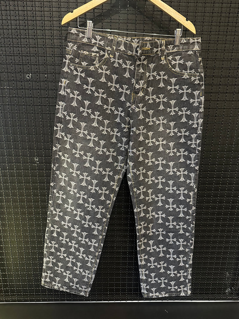 Calça Jeans Preta Chrome Hearts Multi Cruz - Pronta Entrega
