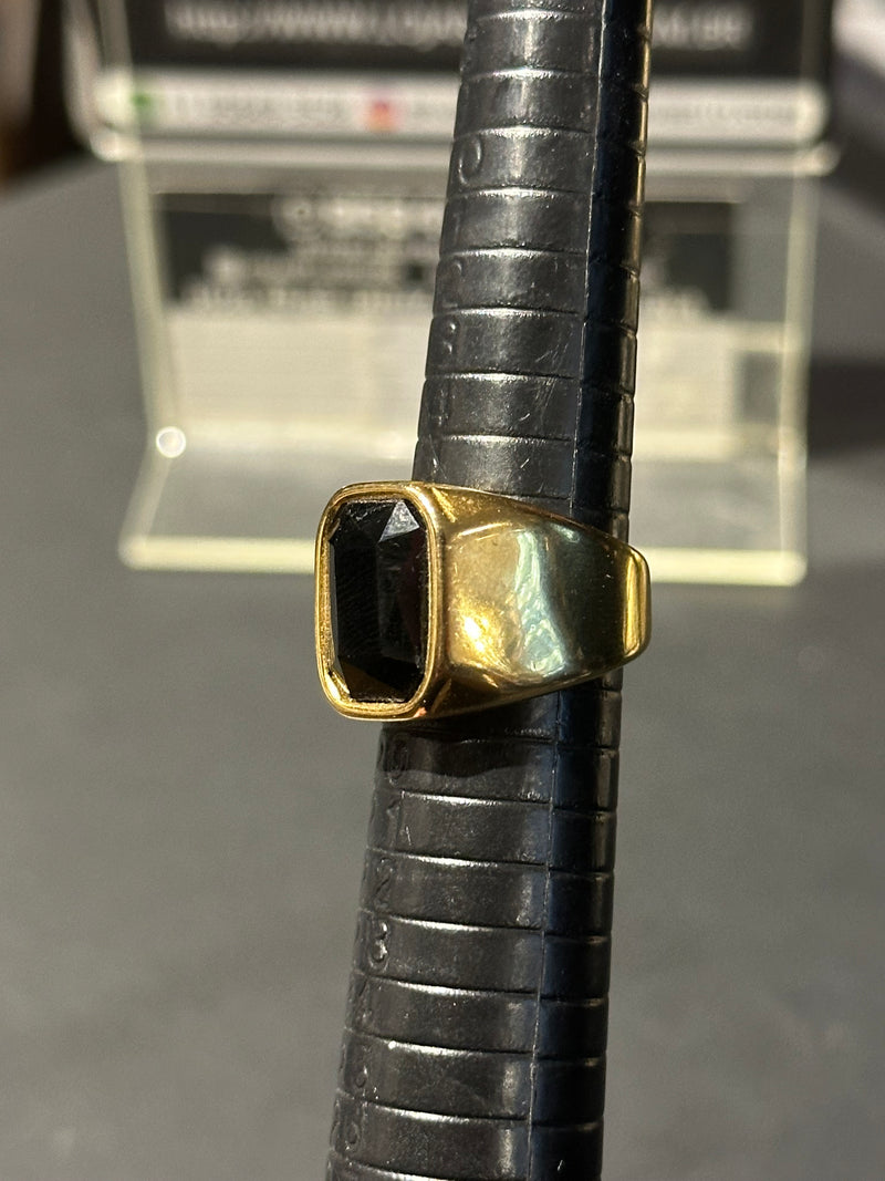 Anel Aço Inoxidável Dourado Pedra Ônix - Pronta Entrega