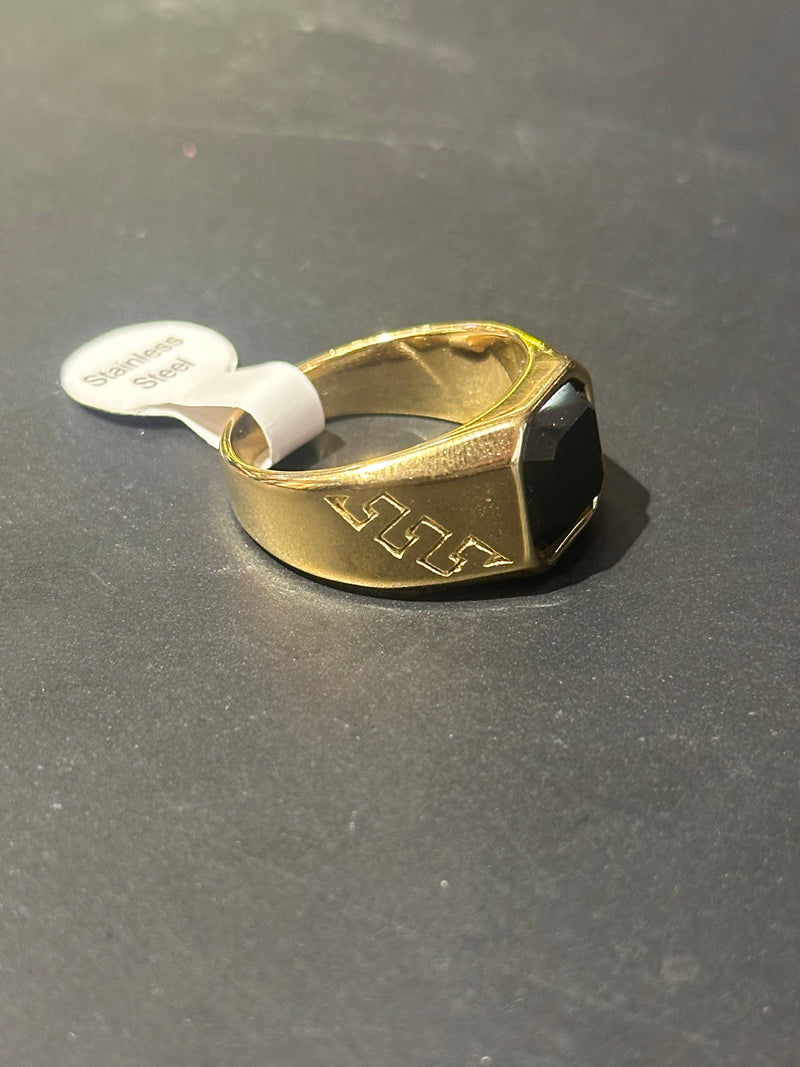 Anel Aço Inoxidável Dourado Detalhes Laterais - Pronta Entrega