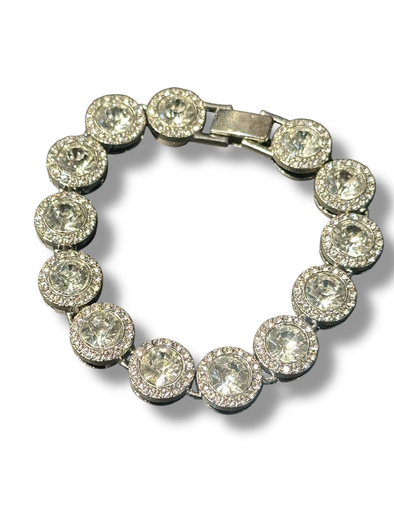Pulseira Ice Cravejada Em Zicornia Circular Prata 20 CM - Pronta Entrega