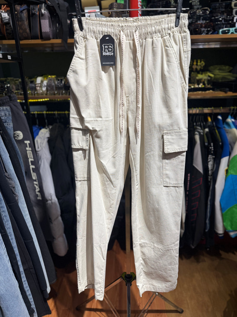 Calça Cargo Sarja Creme Sem punho - Pronta Entrega