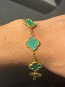 Pulseira Van Cleef Dourada Trevos Verde Listrado 24 CM - Pronta Entrega