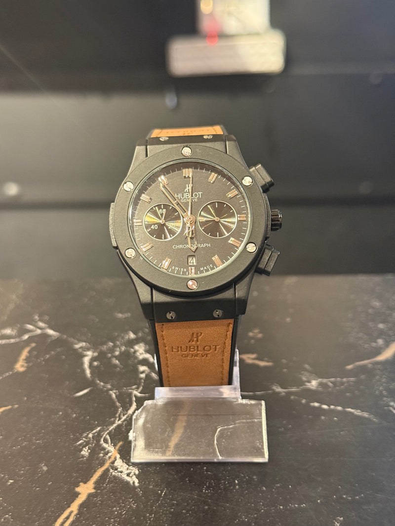 Relógio Hublot Geneve Silver com Pulseira de Couro - Pronta Entrega