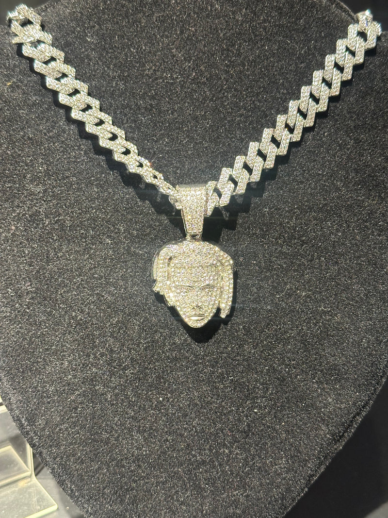 Corrente Cravejada Pingente XXXTENTACION Em Zicornia Cubica Prata 45 CM - Pronta Entrega