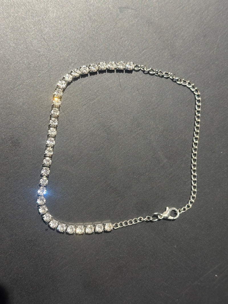 Pulseira Prata Cravejada 15 + 10 CM - Pronta Entrega