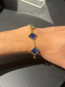 Pulseira Van Cleef Dourada Trevos Azul Escuro 18 + 6 CM - Pronta Entrega