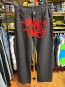 Calça Jeans Minus Two Preto Logo Vermelho - Pronta Entrega