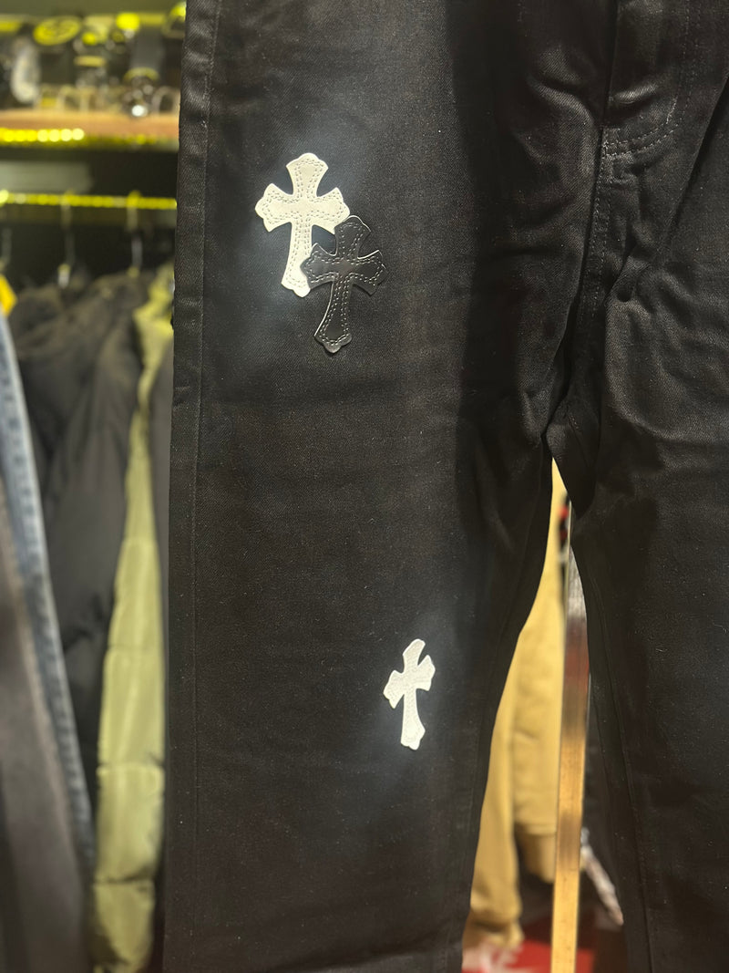 Calça Jeans Preta Chrome Hearts Cruz Black/White - Pronta Entrega