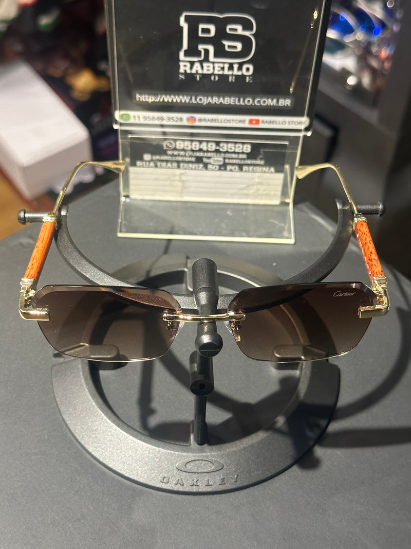 Óculos de Sol Cartier Retangular Marrom Lente Marrom - Pronta Entrega