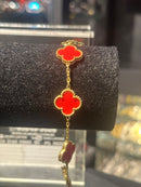Pulseira Van Cleef Dourada Trevos Vermelhos 24 CM - Pronta Entrega