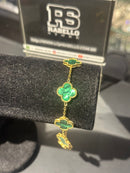 Pulseira Van Cleef Dourada Trevos Verdes 24 CM - Pronta Entrega