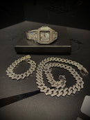 Kit Square Ice Corrente + Pulseira + Relógio - Pronta Entrega