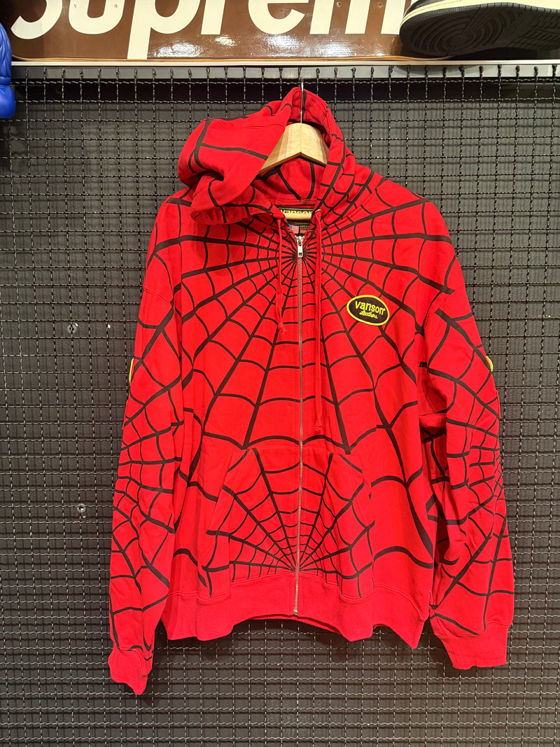 Jaqueta Vanson Leathers x Supreme Moletom Spider-Man Zip Up Hooded Red SS26-W14 - Pronta Entrega